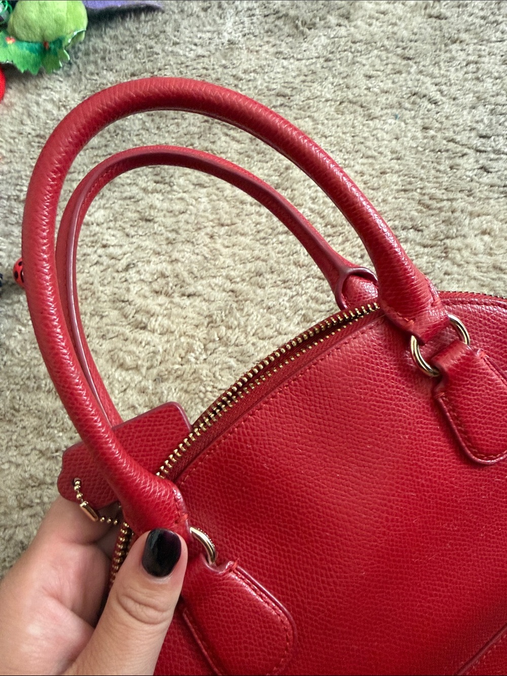 Coach Pebbled small Dome Satchel - Red - Picture 5 of 6